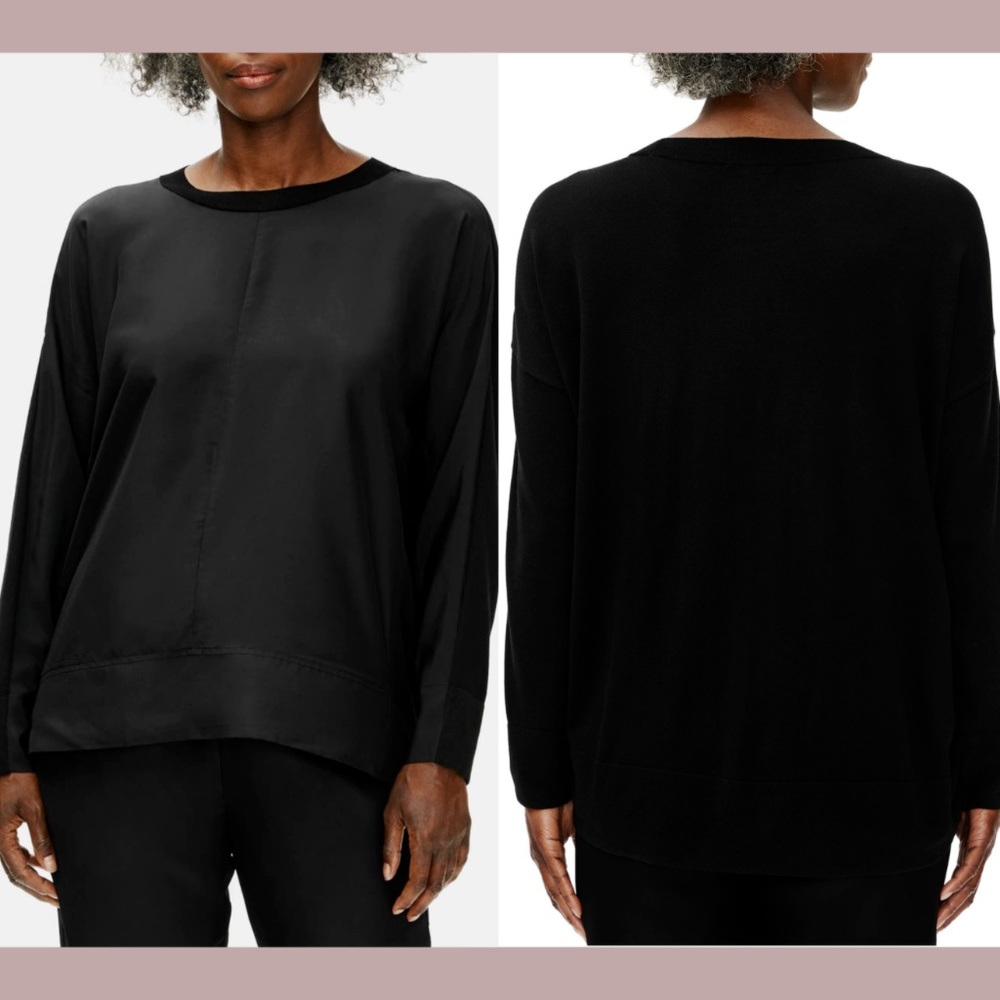 NWT Eileen Fisher [ Small‎ ] Stretch Crepe & Silk Long Sleeve Top